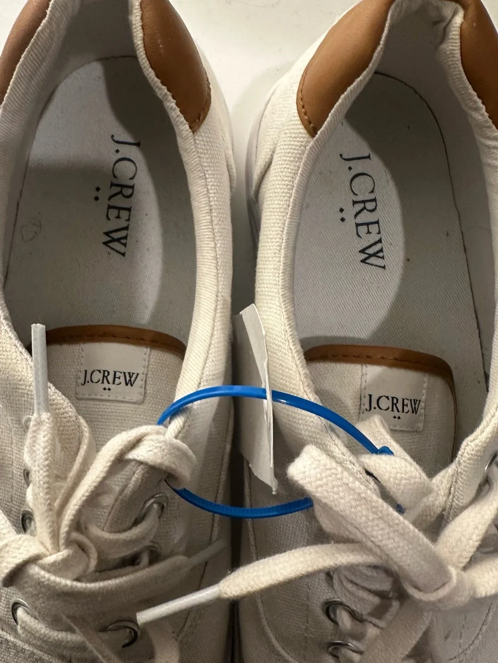 J. Crew Men's Cream Canvas Sneakers with Brown Heel Tab